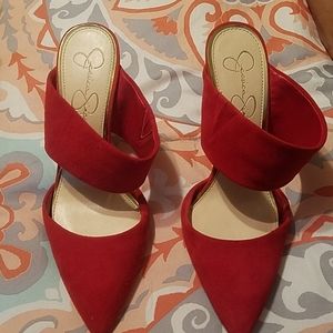 Red suede  slip on heels 👠